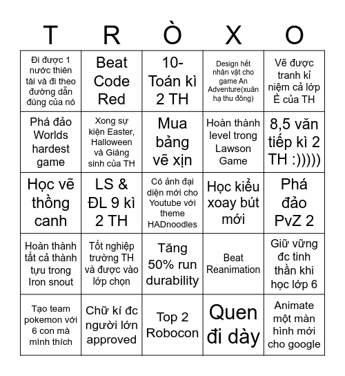 BINGO BOARD YEARLY VER Bingo Card