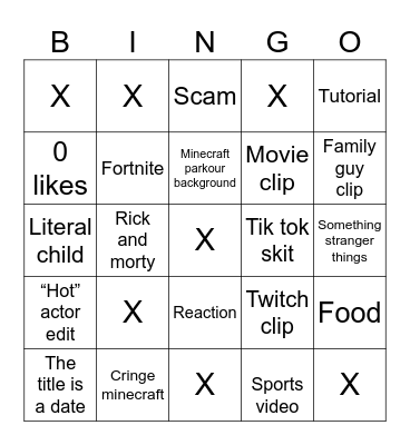 YouTube shorts Bingo Card