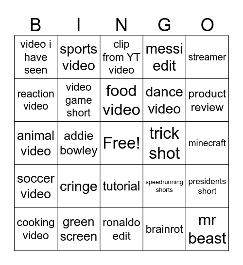 Untitled Bingo Card