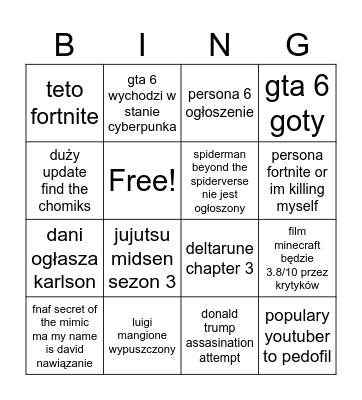 2025 Bingo Card