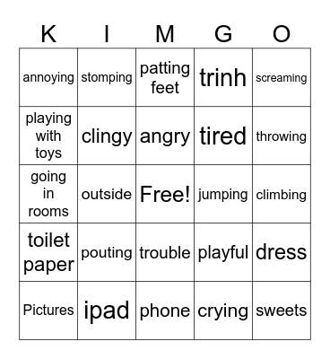 Kimgo Bingo Card