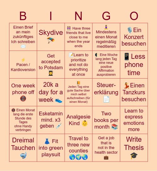 Bingoals 2025 Kimberly Bingo Card