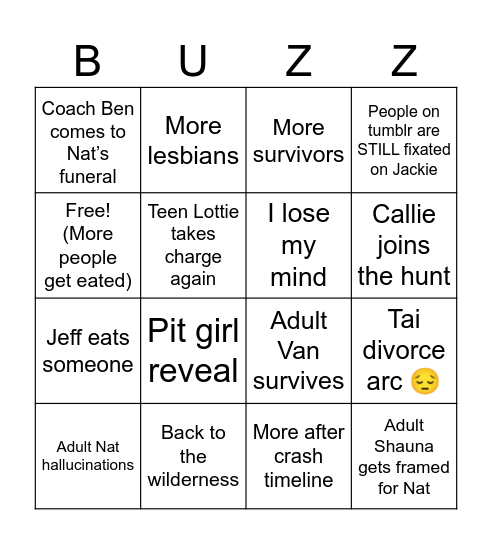 Yellowjackets s3 Bingo Card