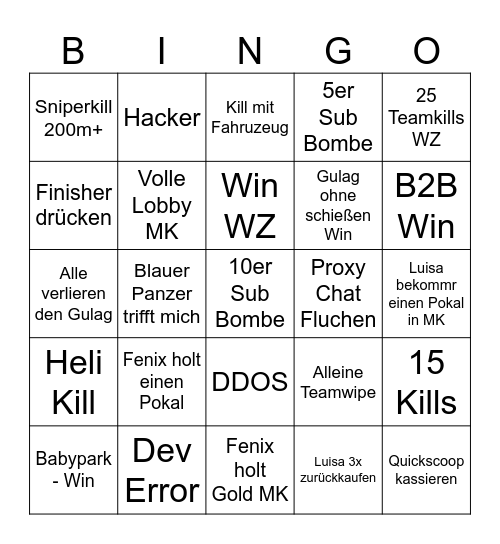 WARZONE BINGO Card