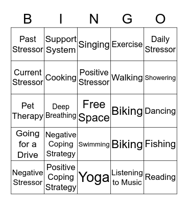Stress Management Bingo Card