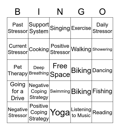 Stress Management Bingo Card