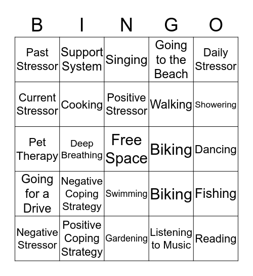 Stress Management Bingo Card