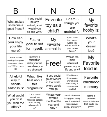 Group Therapy BINGO Card