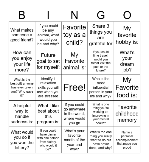 Group Therapy BINGO Card