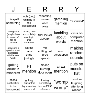 jerry toes Bingo Card
