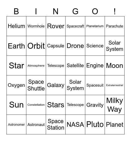 SPACE Bingo Card