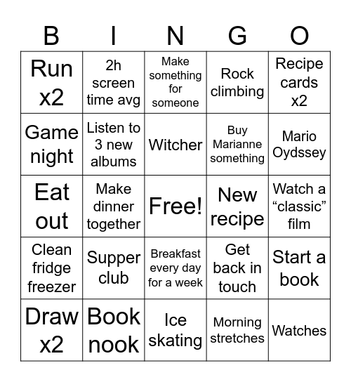 February Bingo Card