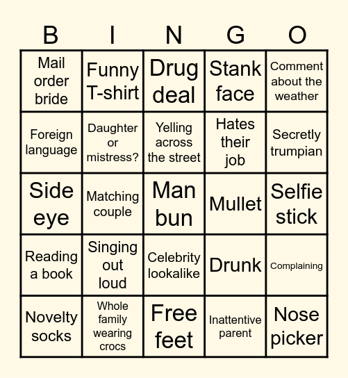 People watching Bingo Card