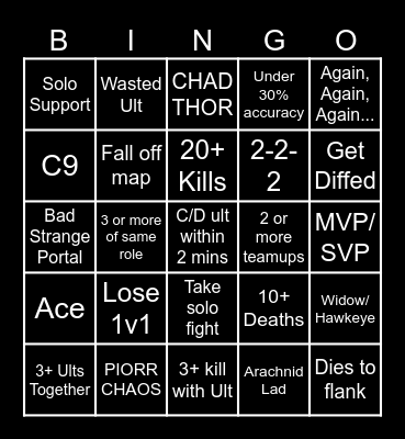 Marvel Rivals Bingo Card