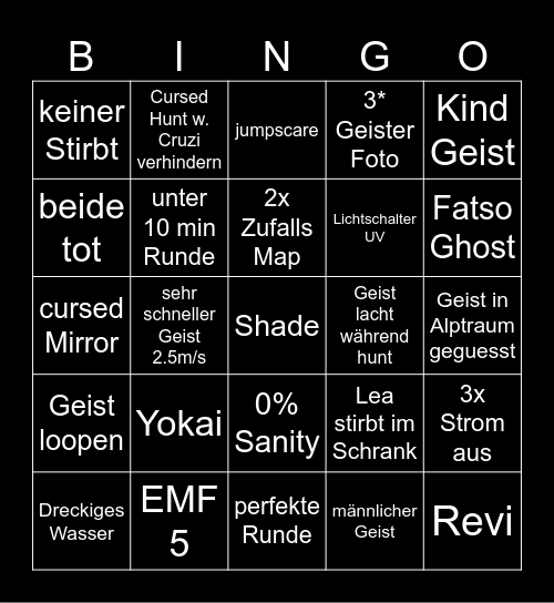 Phasmo Bingo Card