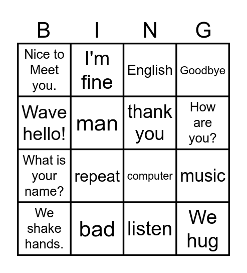Greetings Bingo Card