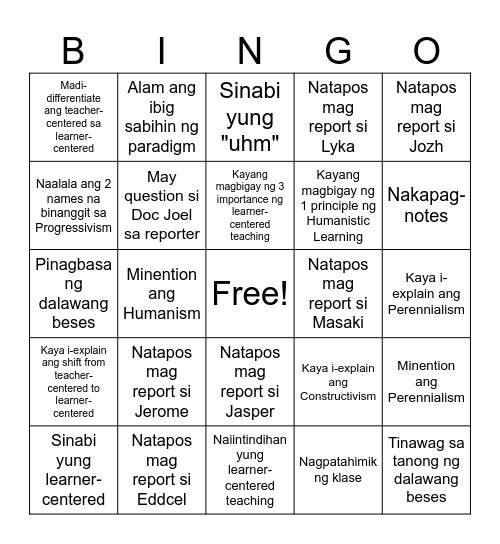 FLCT Bingo Card