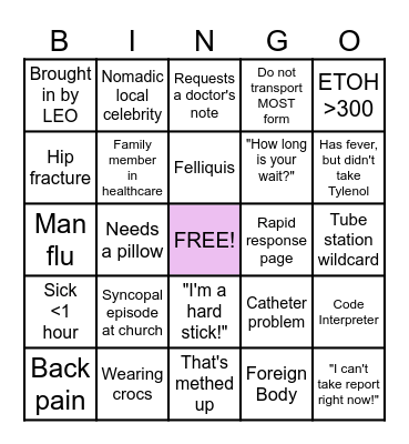 Sunday Funday ED Bingo Card