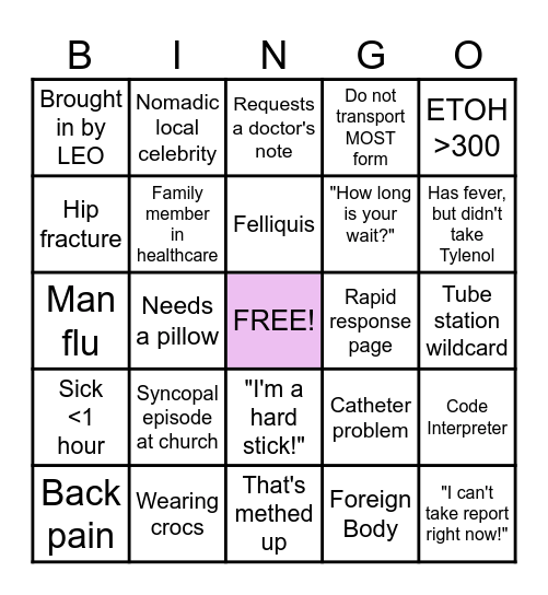 Sunday Funday ED Bingo Card