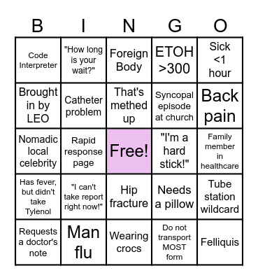 Sunday Funday ED Bingo Card