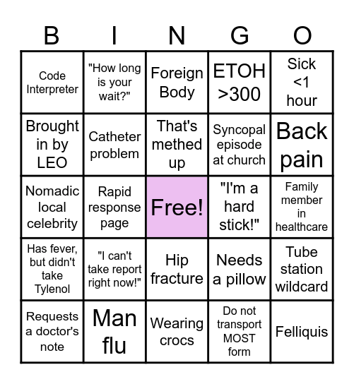 Sunday Funday ED Bingo Card