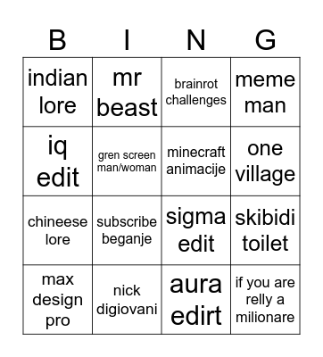Untitled Bingo Card
