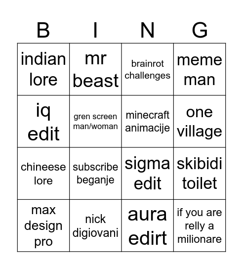 Untitled Bingo Card