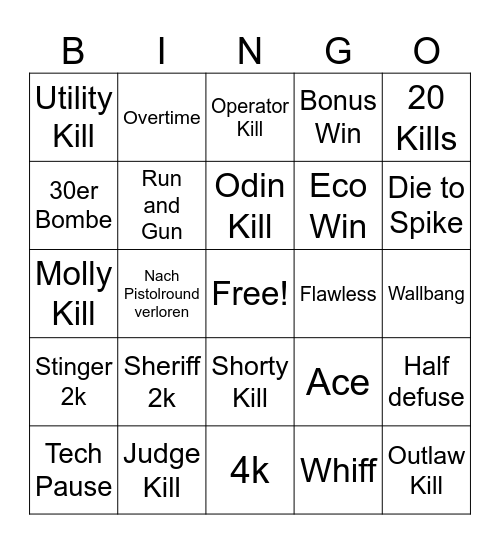 VALO DACH BINGO Card