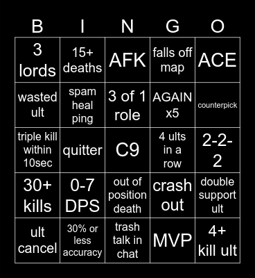 Marvel Rivals Bingo Card