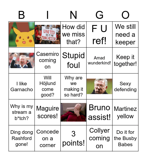 Man Utd vs Crystal Palace Bingo Card