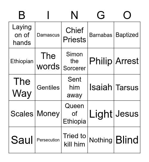 Acts 8/9 Bingo Card
