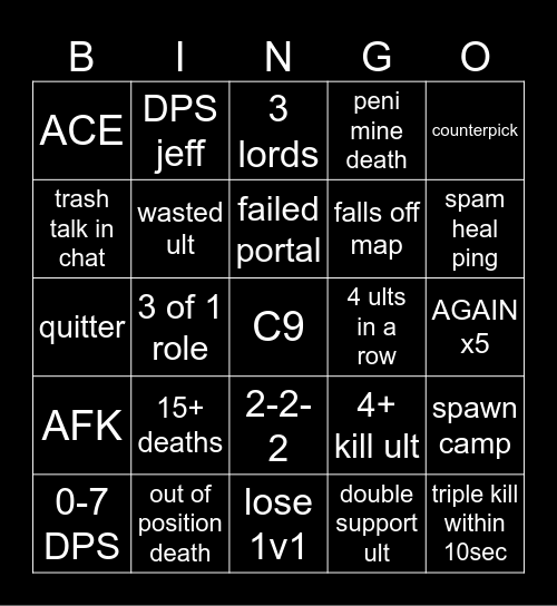 Marvel Rivals Bingo Card