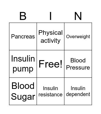Diabetes Bingo Card