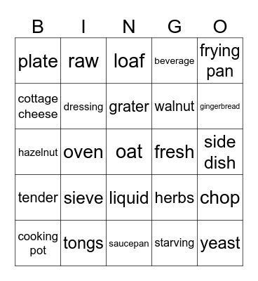 food and cooking Bingo Card