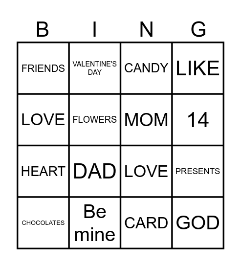 VALENTINE'S DAY Bingo Card