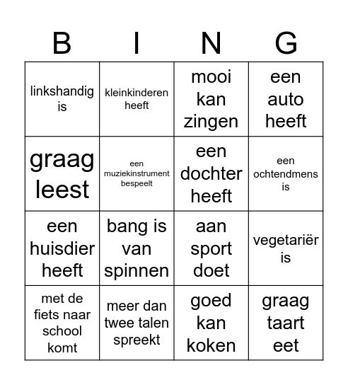 Zoek iemand die ... Bingo Card