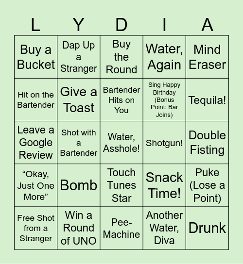 Lydia’s Birthday Bingo Card