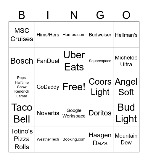 super bowl ads bingo