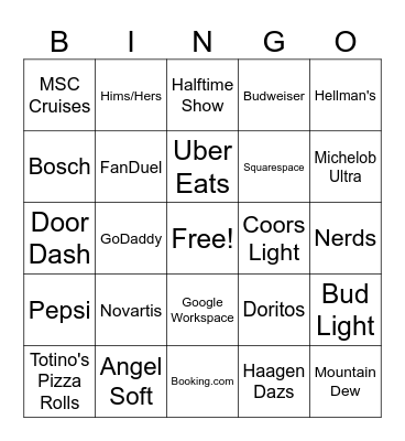 Super Bowl Bingo! Bingo Card