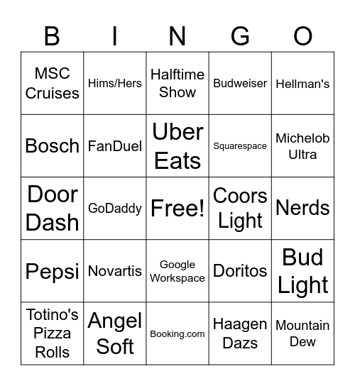 Super Bowl Bingo! Bingo Card