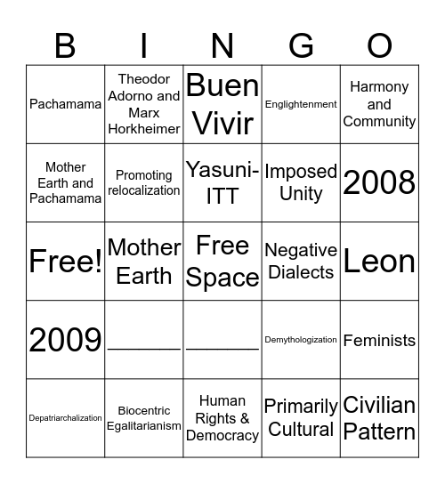 Buen Vivir Bingo Card