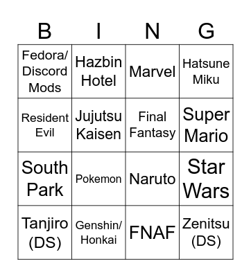 MAG-C Cosplay Bingo Card