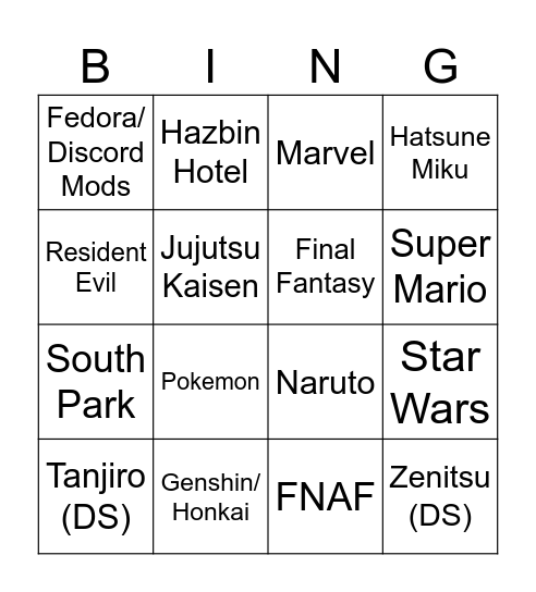 MAG-C Cosplay Bingo Card