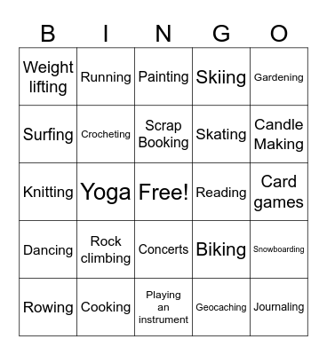 Leisure Education Bingo Card