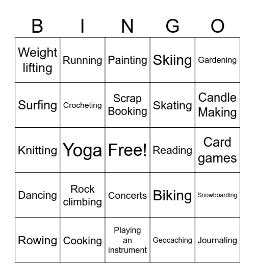 Leisure Education Bingo Card
