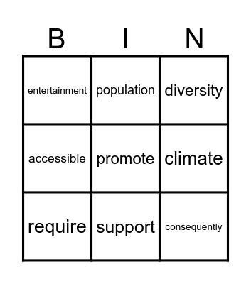 Vocabulary Summary Bingo Card