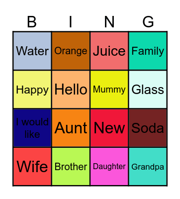 English Club Bingo Card