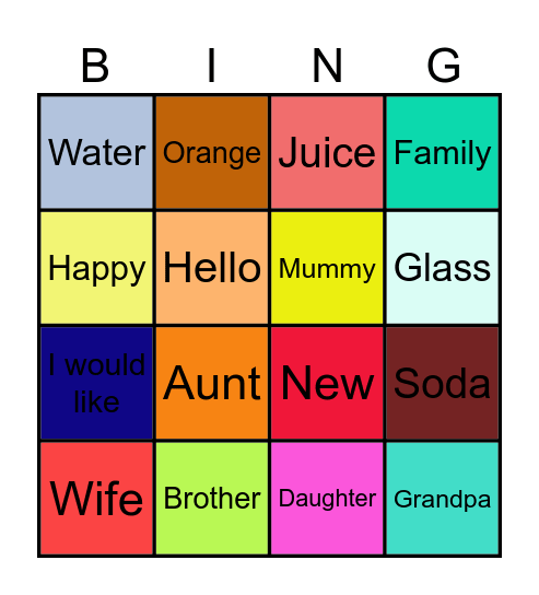 English Club Bingo Card