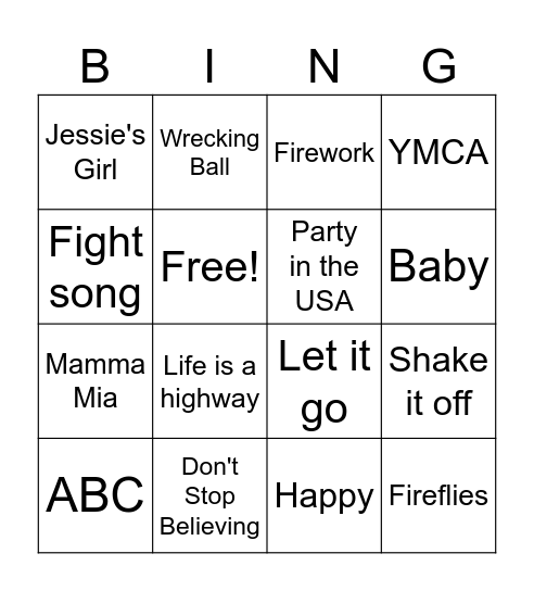 Music Bingo Card