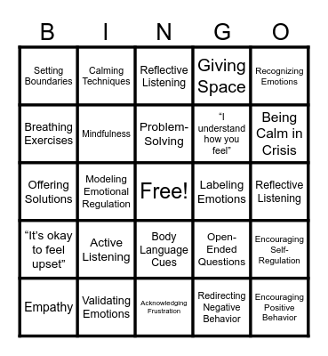 Emotion Coaching Bingo Card